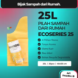 Packbag ID Ecoseries 25L Kantong Plastik Sampah Degradable 480x580mm 25pcs Roll Warna Biru Hijau Merah Kuning untuk Pilah Sampah
