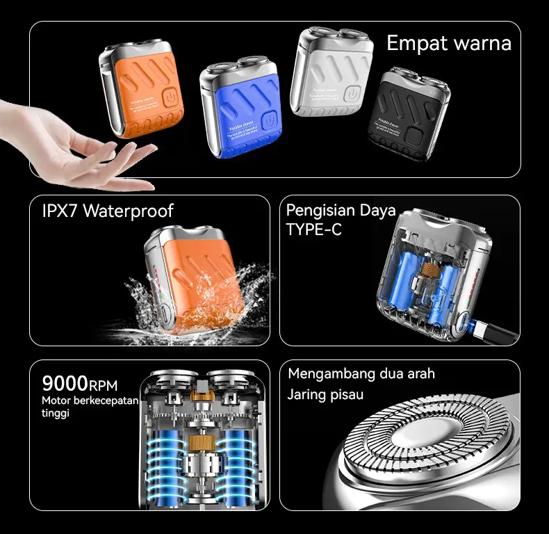 Manfen Portable Electric Shaver Dual Blades Mini Waterproof Trimmer USB-C Rechargeable Metal Body Elektrik Pria Wajah Kumis Cukur Jenggot Shaver Mesin Pencukur 7