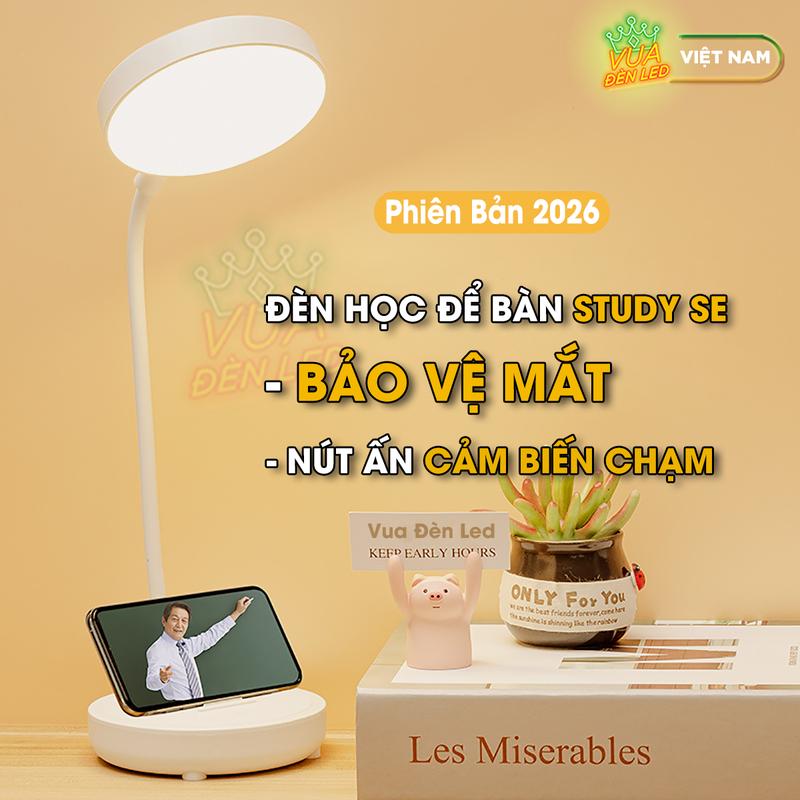 Đèn Học Để Bàn Nhỏ Gọn Bảo Vệ Mắt STUDY SE, Pin tích điện, cảm ứng chỉnh màu, chế độ sáng