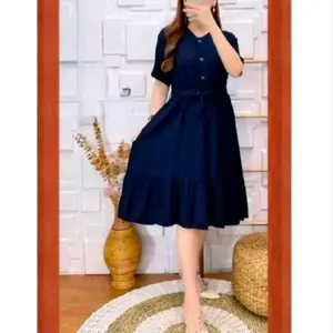 Dress Crinkle Airflow Daster Wanita Kekinian Busui Kancing Aktif  Nyaman Lembut Belah Samping Pendek Bumil Hamil