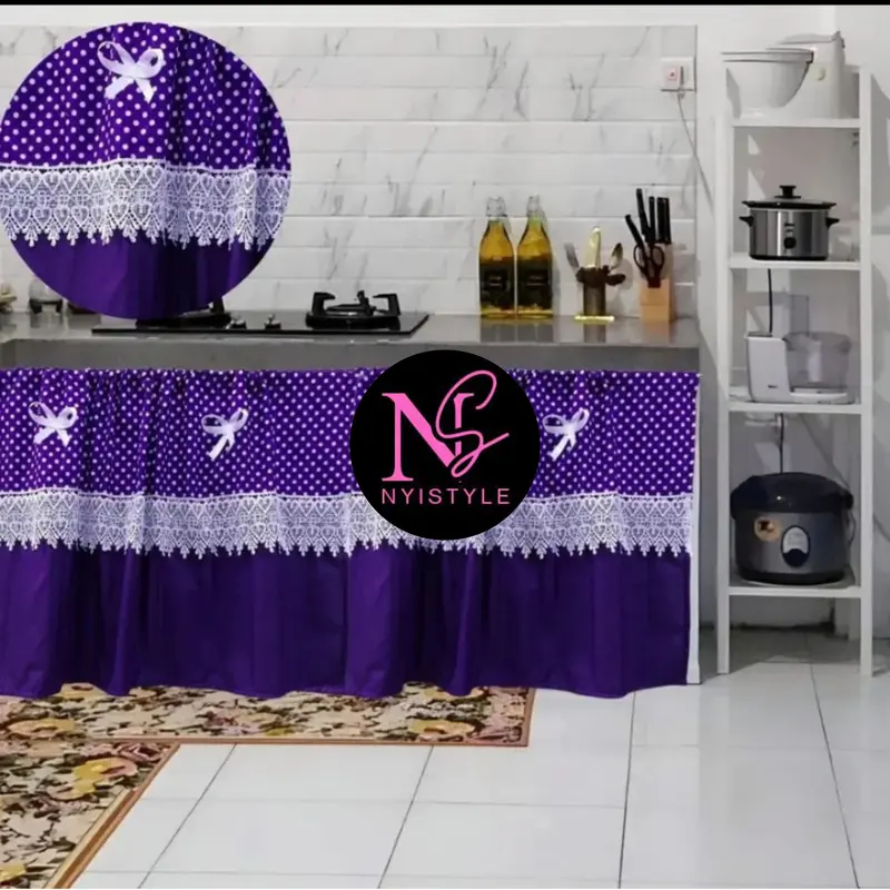 Gorden Kolong Dapur/Gorden Kolong dapur Polka Polos Pita Renda Love, 2
