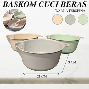 Baskom Cuci Beras Wadah Cuci Beras Saringan Cuci Beras Buah Sayur Plastik Kitchenware serbaguna oren