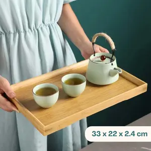 ABDI MALL- NLSLASI Tatakan Nampan Gelas Cangkir Teh Chinese Bamboo Tea Tray - NL30