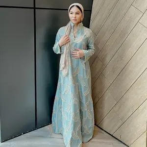 Dress morocco bahan jacquard embos motif dan Outher lengan pendek