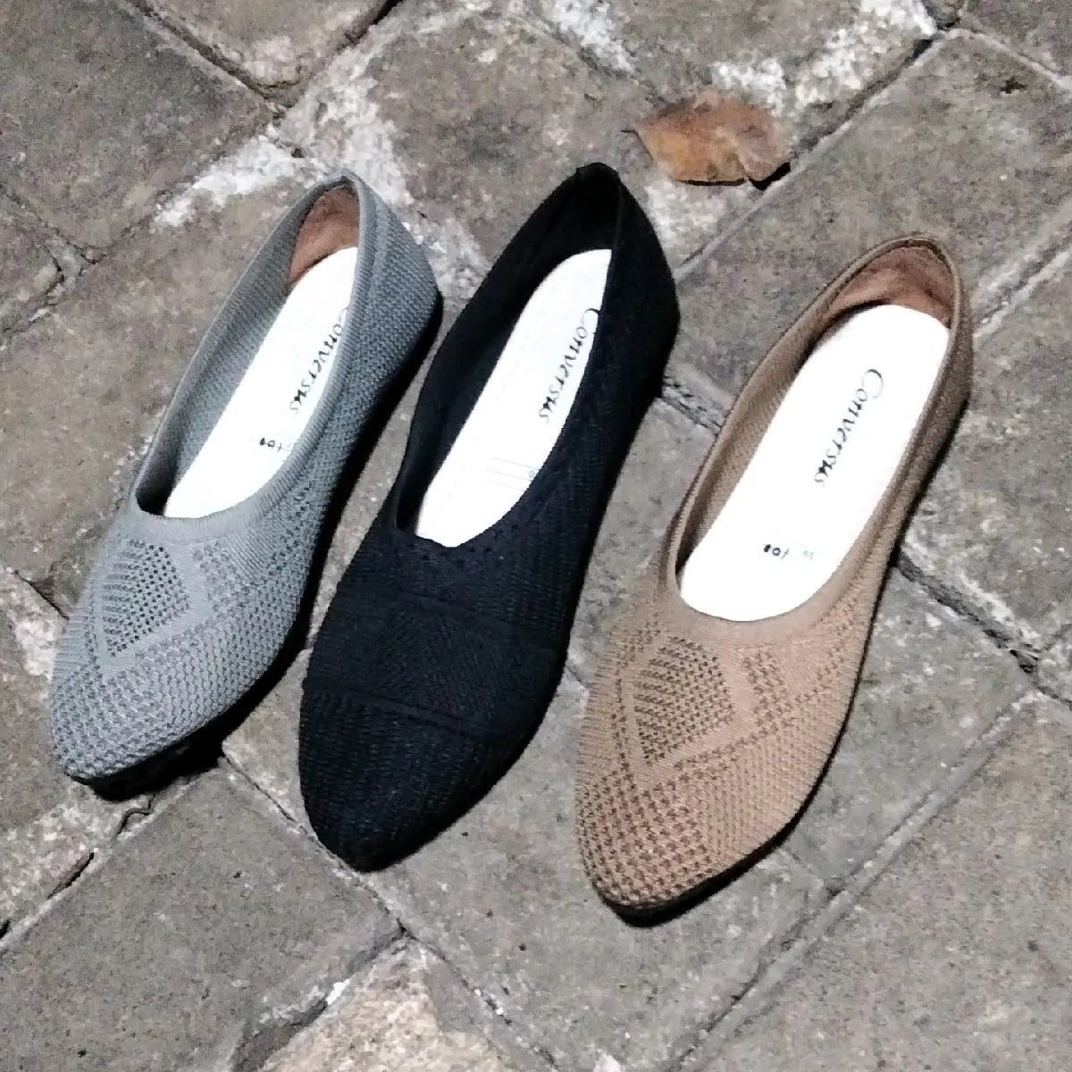sepatu flat wanita 36-40 bahan rajut tebal