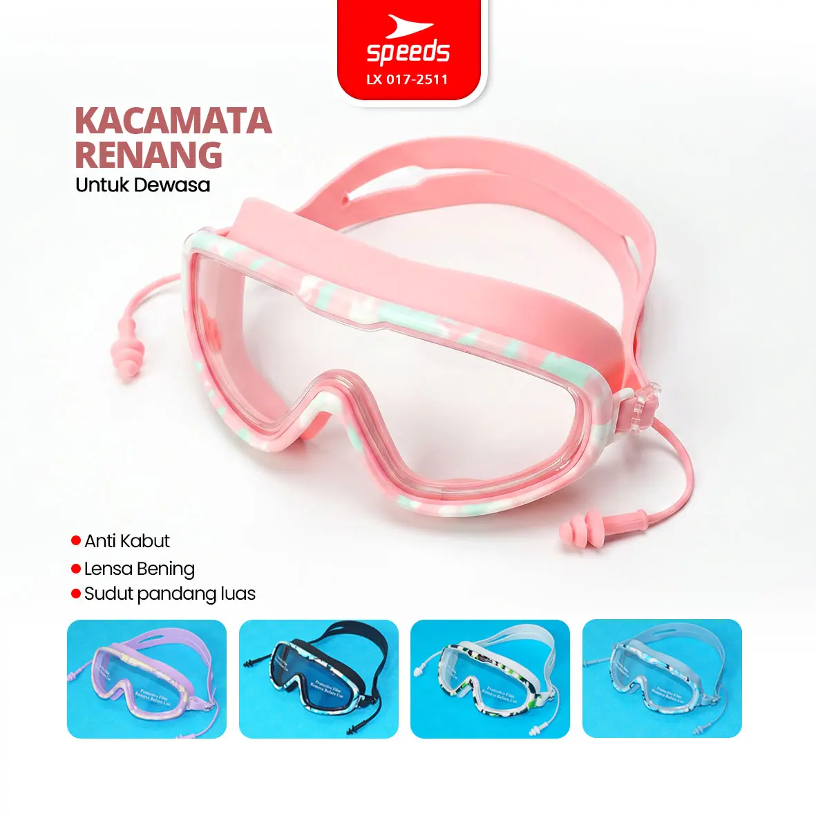 SPEEDS Kacamata Renang Unisex Lensa Jernih Dilengkapi Earplug 017-2511
