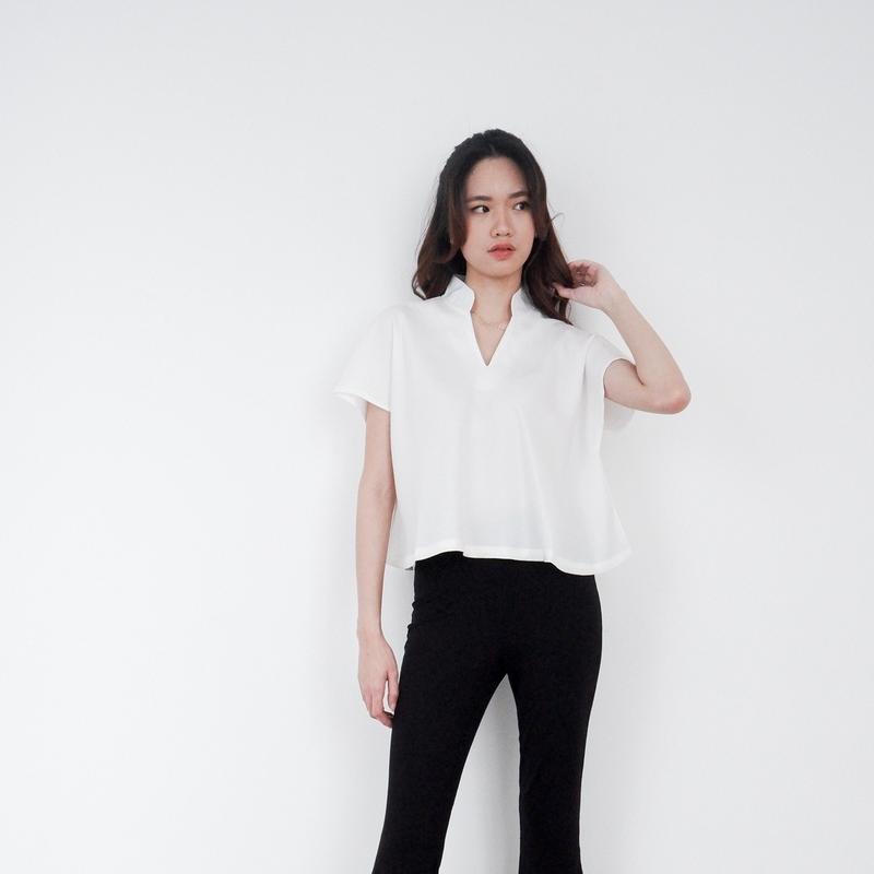 Starry Atasan Casual Linen Berkerah Semi Crop Baju Kantor Basic Kemeja Wanita Formal Santai 5
