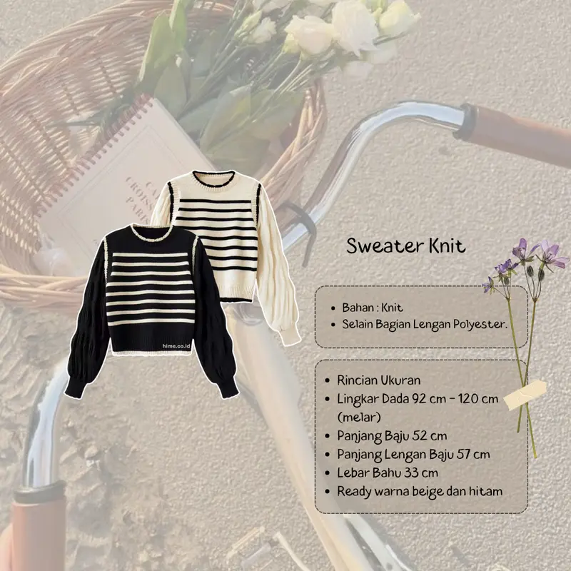 One Set setelan Wanita Korean Style 2 In 1 Sweater Stripe Black and White Aestatic Kekinian Pinters - Set T025 1