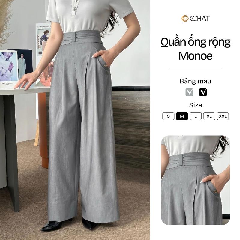 Quần Nữ CCHAT Monoe Dáng Suông Ống Rộng Cạp Kiểu Chiết Ly Gấu To Diễu Chỉ Chất Tuytsi 15QDS2078ST