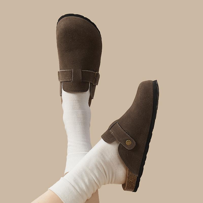 UTUNE Retro Lazy Suede Half Slippers Women's New Thick Bottom Belt Buckle Adjustable Shoes 6