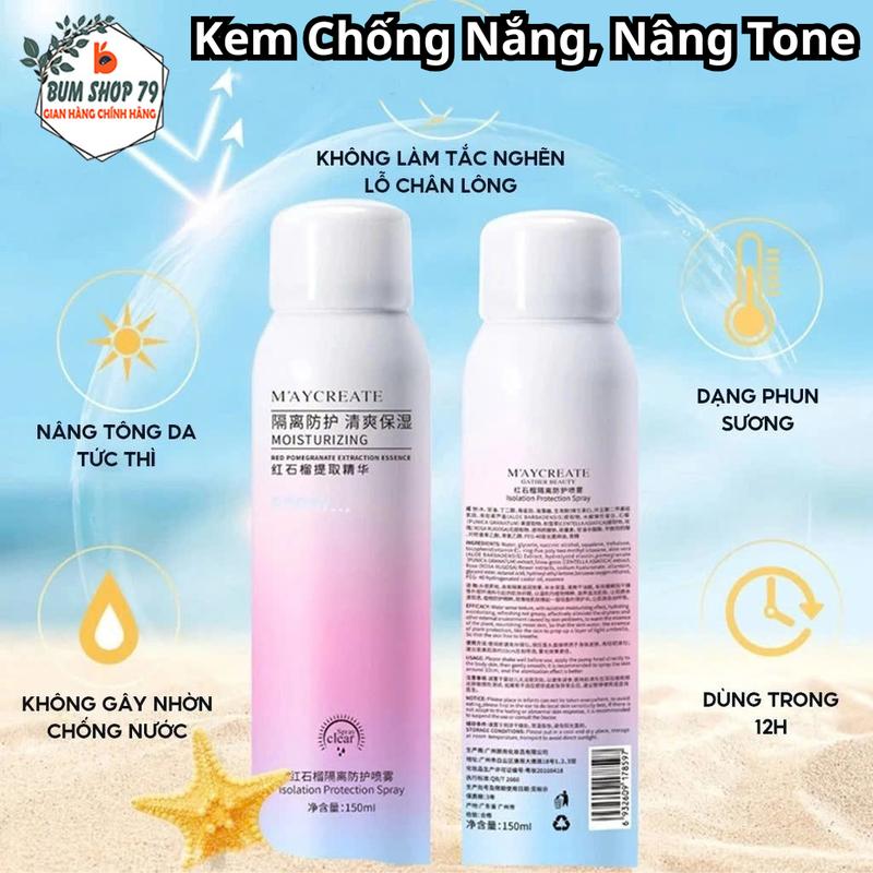 Xịt Chống Nắng Maycreate Toàn Thân Nâng Tone Trắng Da Chai Xịt Chống Nắng 150ml Không Bết Dính Dạng Phun Sương Phù Hợp Mọi Loại Da