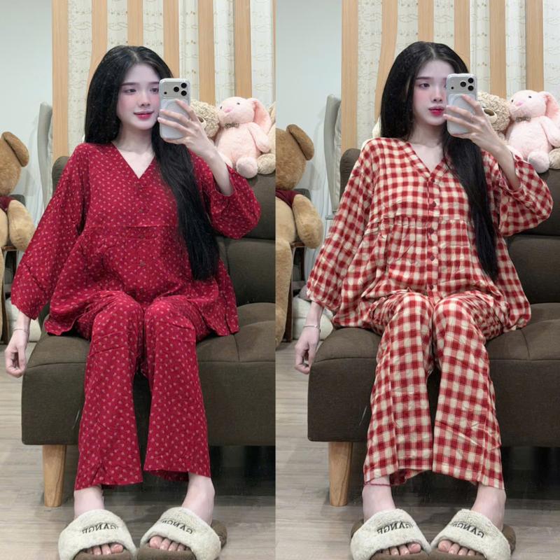  Đồ bộ tole nữ tay dài quần dài  đồ bộ nữ mặc nhà dáng babydoll PLS458 