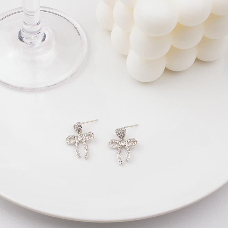 Product Introduction of Fashion Heart Bow Shape Zircon Earrings Women Simple Jewelry Student Birthday Gift 12