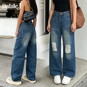 Balale.j Highwaist Loose Ripped Jeans Wanita Celana Jeans Panjang Robek Highwaist Fashion Premium 2120