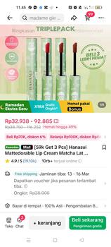 Product Review of Hanasui Mattedorable Lip Cream Matcha Latte Edition - Lip Cream Double Mouisturizing With Vitamin E Pigmented Velvet Finish & Non - Transferable from 𝑺** 𝒘**𝒊 0