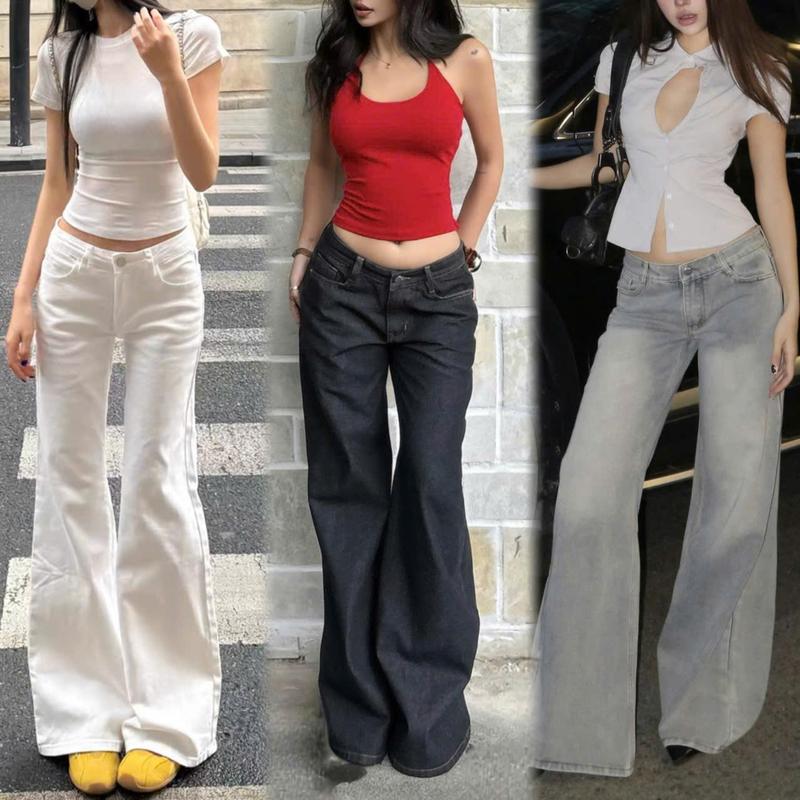  THE QUẠO - Quần Jean Nữ Lưng Cực Thấp Ống Suông Loe R2511_730 B1 