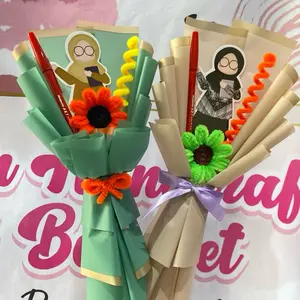 Buket Bunga Kawat Bulu dengan Pulpen Unik dan Menarik untuk Hadiah