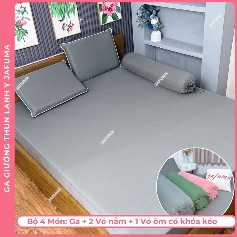 Bộ Ga Giường 4 Món Thun Lạnh Ý Jafuma Vỏ Ôm Khóa Kéo Bộ Drap Thun Lạnh Bo Chun Cao Cấp Mát,Mịn | Nhiều Size cho nệm từ 3-30cm