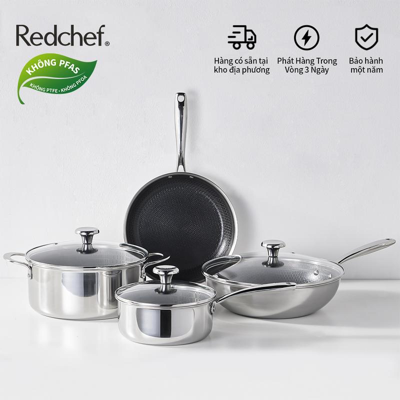 Redchef Bộ nồi chảo gốm tổ ong Gem Series 7 món không chứa Pfas Ptfe và Pfoa phù hợp với mọi loại bếp