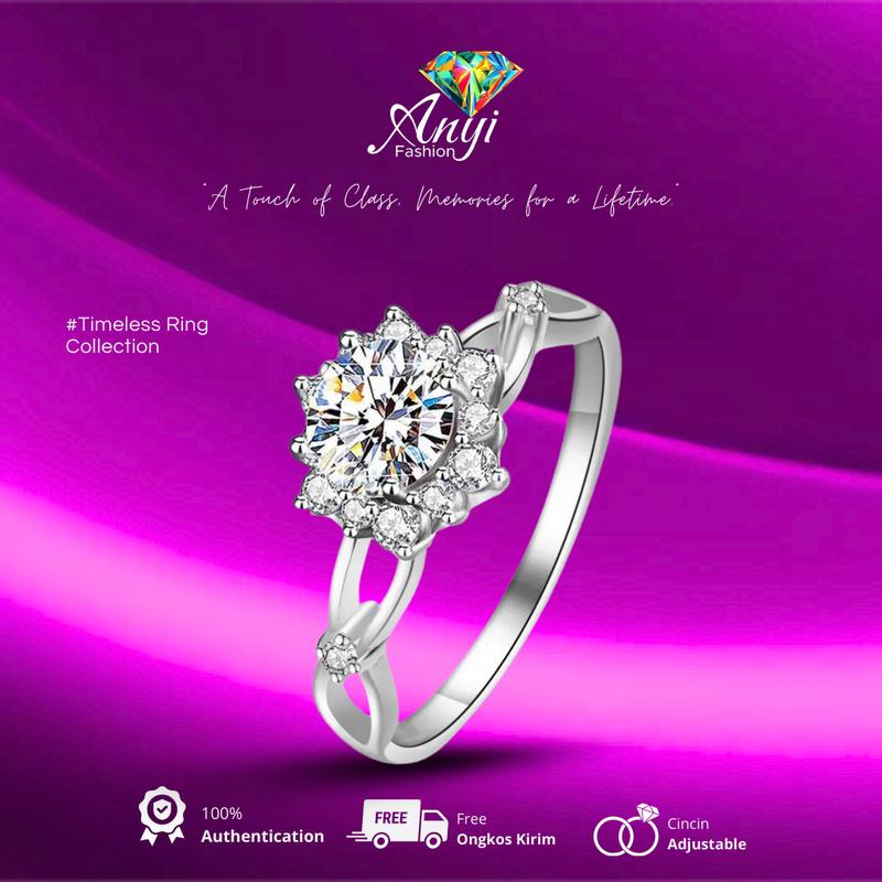 [64C] Cincin tunangan bentuk bunga ukuran adjustable untuk jari wanita elegan all size Rings 0