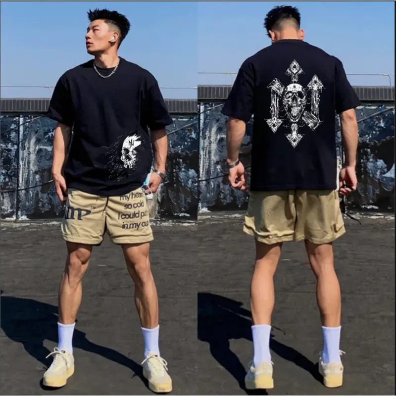 【100% Katun 20s】Skeleton T-shirt Atasan Baju Kaos Oversize Pria Hitam Dewasa Distro Lengan Pendek Keren Premium Street Style Round Neck C084 Motif Cowok Santai 2