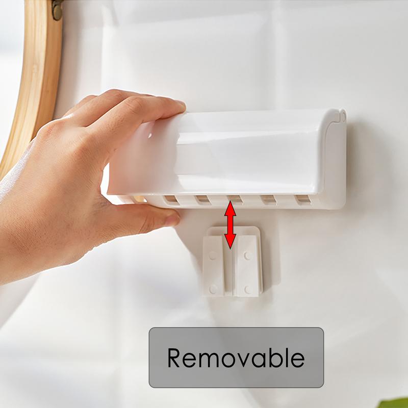 Product Introduction of Wallmount Toothbrush Holder with Cover for Shower, RV Cabinet Organizer, Plastic Self Adhesive 6 Slots Tooth Brush Hanger Compatible with Oral-B CrossAction, Colgate Extra Clean 8