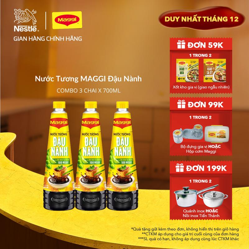 Nestlé VN Combo 3 Nước Tương Đậu Nành MAGGI - Thơm sánh đậm từ chiết xuất đậu nành lên men tự nhiên 100 ngày Chai 700ml - ST
