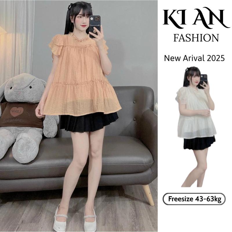  Áo bầu Ki An Ab 2380 áo bà bầu thiết kế cổ đính ngọc chanh xả chất đũi hàn siêu mát siêu mềm Freesize 43~68kg Váy Bầu Đầm Bầu 