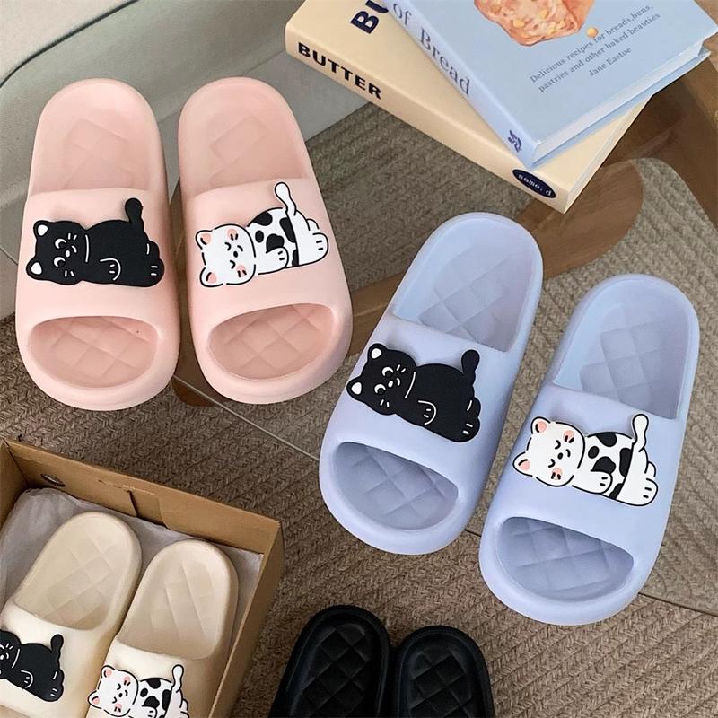 Dép Lê Cặp Đôi Mèo Đen Trắng Hoạt Hình Dễ Thương, XIXITIAO, Chất Liệu EVA, Không Trơn Trượt, Khử Mùi, Đế Mềm, Unisex, Có 5 Màu, Cỡ 34-47, Thích Hợp Sử Dụng Tại Nhà 2