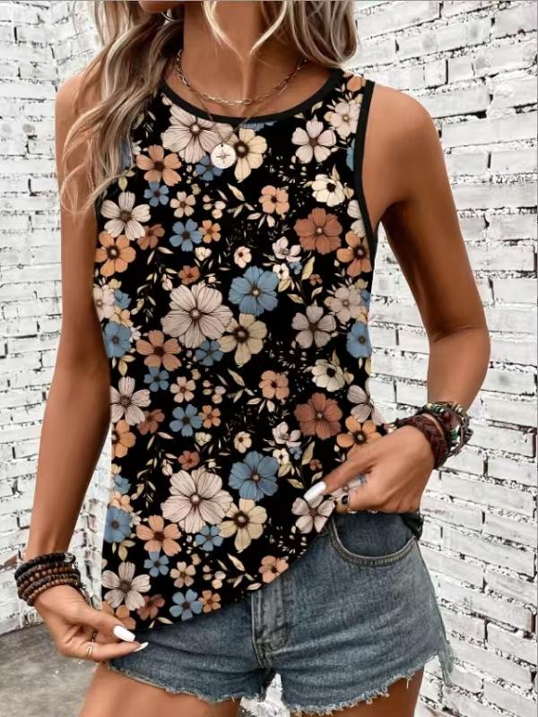 Casual Sleeveless Print Round neck Vests Casual Sleeveless Print Round neck Vests