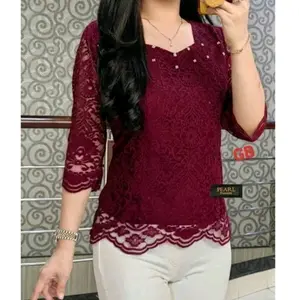 Blouse Kebaya Atasan Model Lengan Lurus/Kebaya mewah pesta/kebaya brokat wisuda/kebaya Renda Mewah Baju Kondangan Wanita Natal Tangan lurus