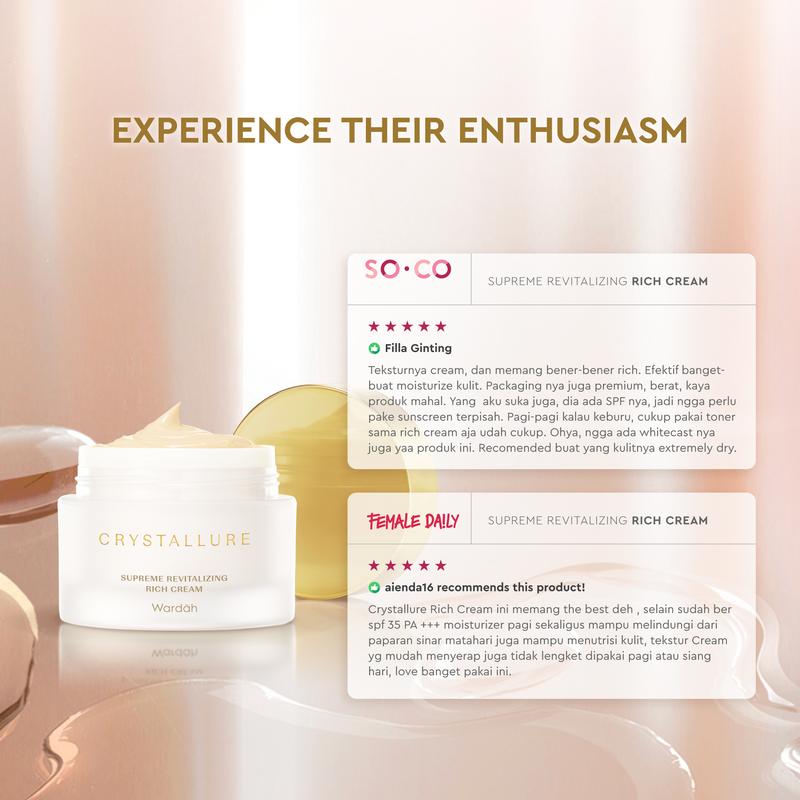 Crystallure Supreme Revitalizing Rich Cream 50 g - Skincare Moisturizer Pelembab Wajah dan Perawatan Wajah Anti Aging (Day Cream and Night Cream) with Gold Peptide Crystals, YouthGlow Active, dan SPF 35 PA +++ 5
