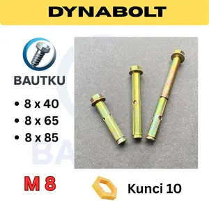 DYNABOLT 8x40, 8x65, 8x85 Dinabol Baut beton Kuning Mur Kunci 10