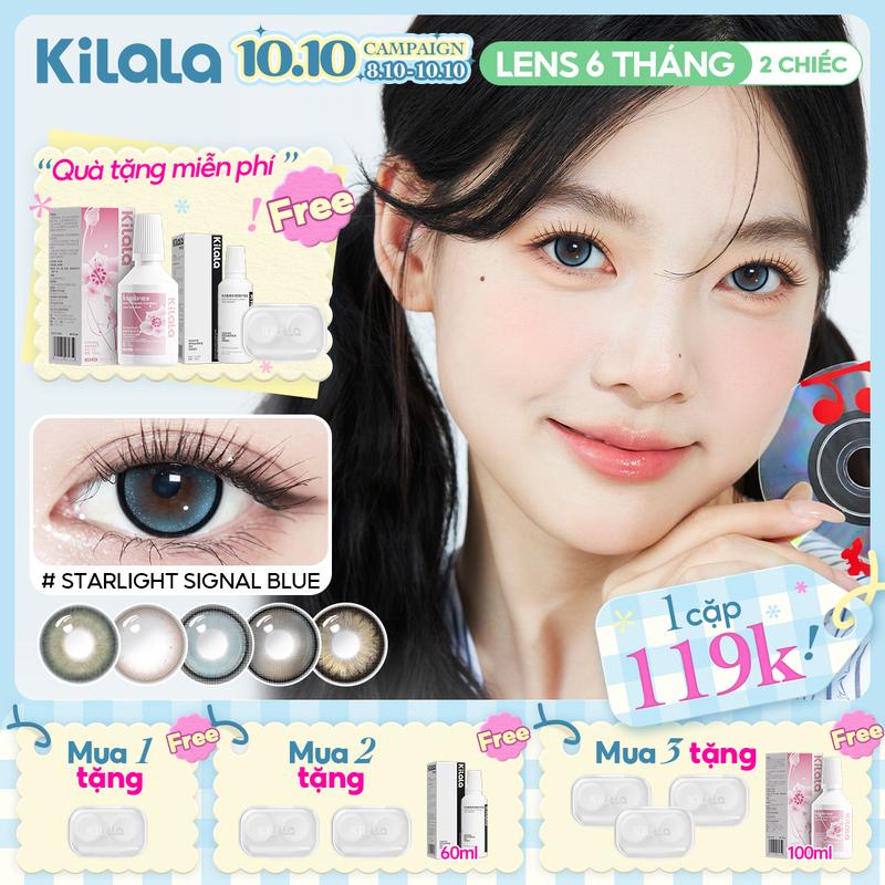 [Siêu Deal Giữa Năm] Kính áp tròng Kilala 6 tháng màu Nâu Lam Lục (DIA 14.0–14.5mm) độ cận 0–7 – Lens mềm mịn, ẩm mượt, đeo nhẹ như không – Tăng độ sáng trong cho đôi mắt, phù hợp đi học, đi làm, đi chơi – Tặng kèm quà như hình