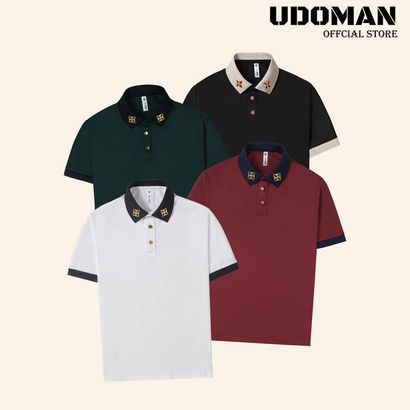 Áo polo nam UDOMAN màu đen phối cổ be nhạt UD.65