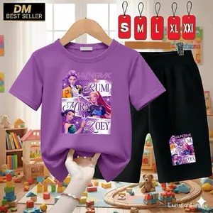 Kaos Anak 1-10Tahun Kpop HUNTRX RMZ Setelan Perempuan Fashion Outdoor Baju Celana Set Pakaian Anak Anak/Parsel Kaos Sehari hari/Olahraga