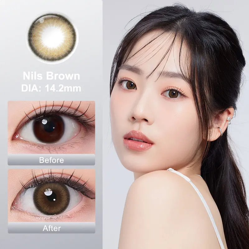 【New & Normal】Magister Softlens DIA 14.2/14.5mm Cokelat Natural Nils Brown Lens Kontak Minus 0.00~-6.00 Abu-abu Ocean Smog Gray Lensa with Case 2