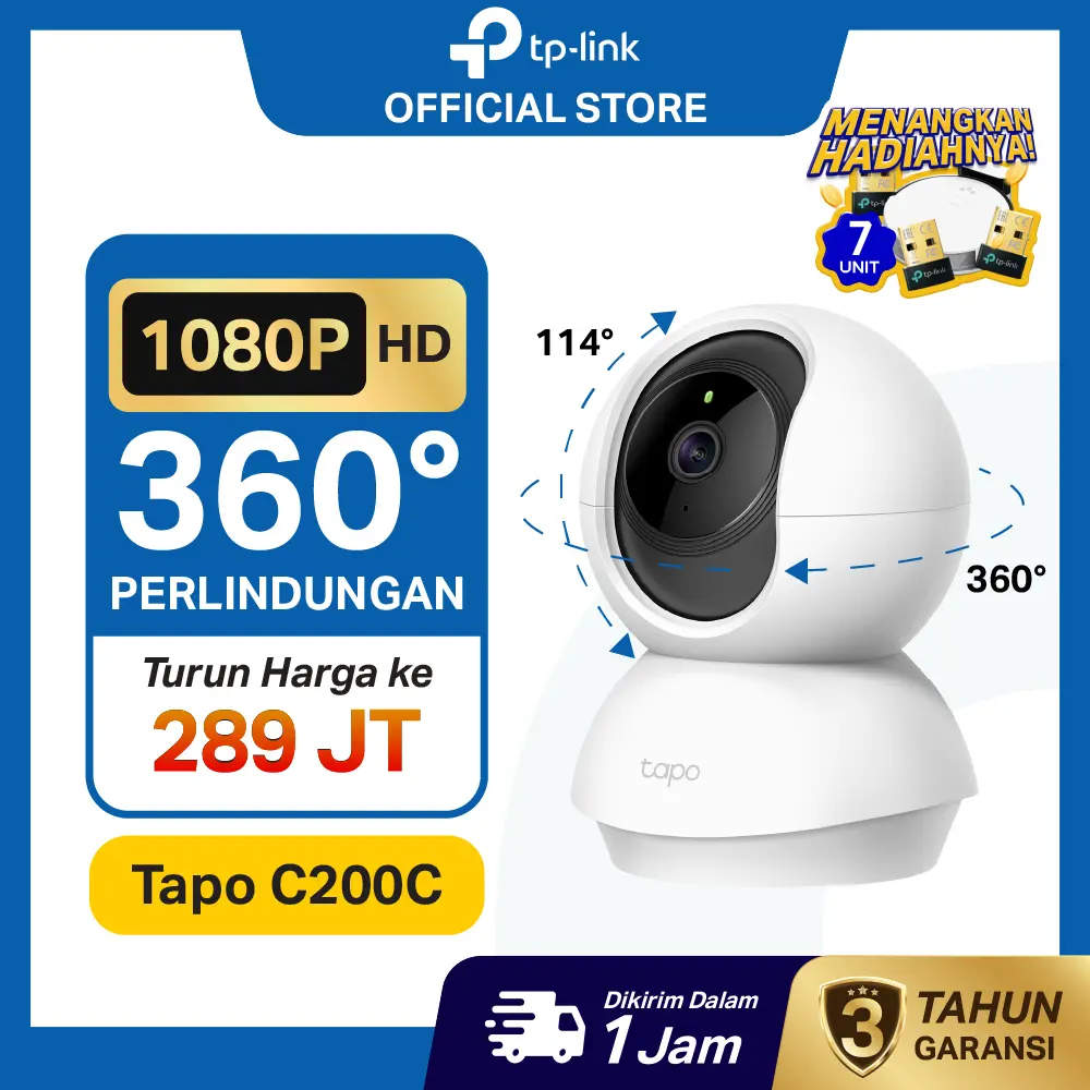 TP-Link | Tapo C200C | Kamera CCTV WiFi Indoor | Full HD 1080P 2MP | CCTV Indoor | Kamera 360 | Pan Tilt | CCTV WiFi Jarak Jauh Lewat HP | Wireless CCTV | Original | Garansi Resmi | Ready Stock | Baru | Promo | Murah