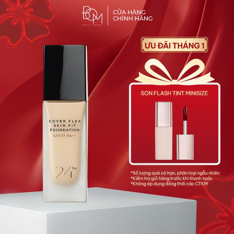  Kem Nền Lâu Trôi Che Khuyết Điểm BOM Cover Flex Skin Fit Foundation 30ml Cosmetic Kiểm soát dầu Cấp nước Women Nữ Mỹ Phẩm 