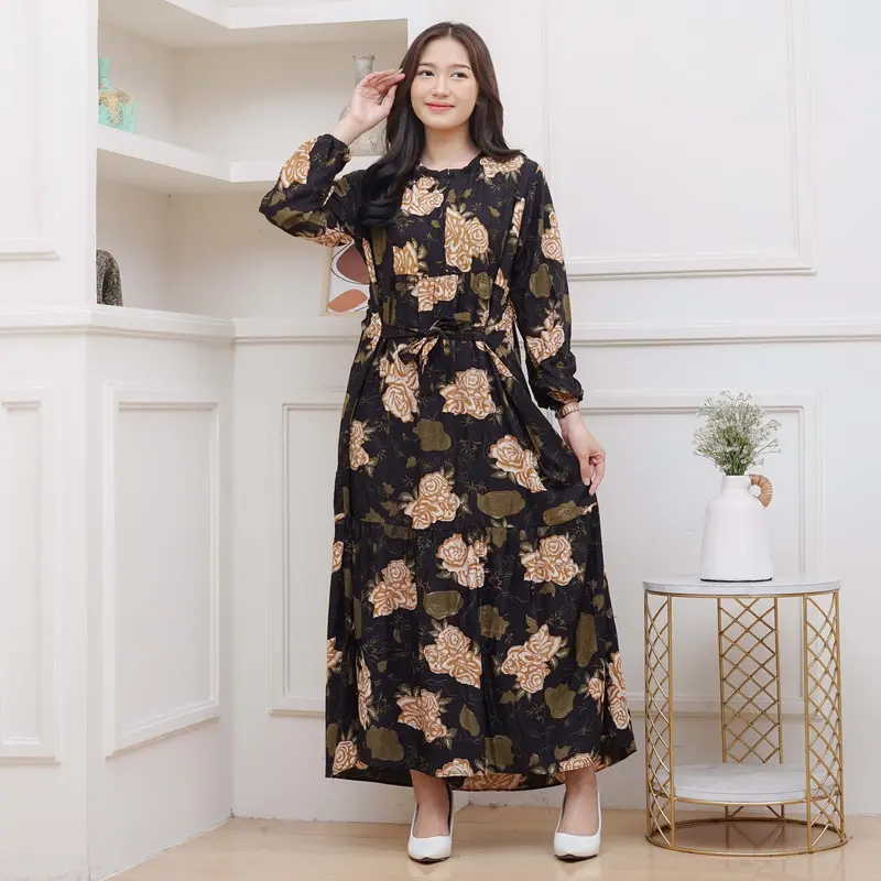 Gamis Lebaran Mewah Semi Jumbo Kekinian - Dress Wanita Busui Friendly - Gamis Ootd Wanita 8