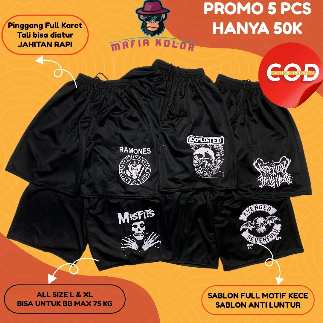 Promo Boxer 50 Ribu Dapat 5 Pcs Celana Pendek Boxer Kolor Dalaman Pria Wanita Celana Metal Sport Avenged Ramones Surfing Santai Tidur Rebahan Olahraga Voli Basket molette