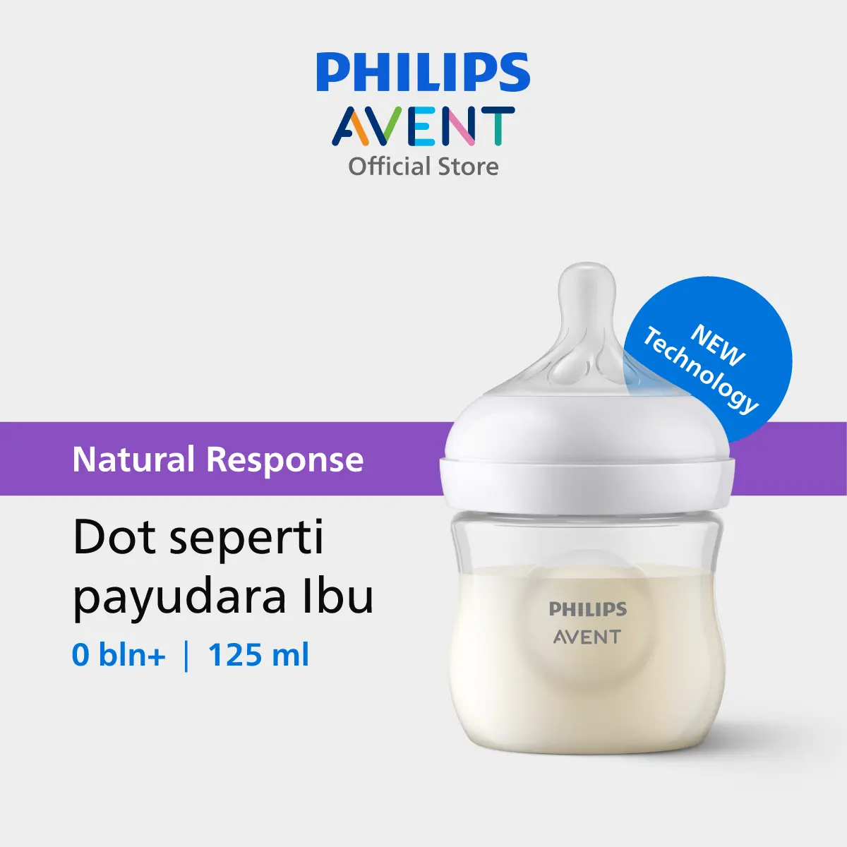 Philips Avent | Botol Susu Bayi | Natural Response | Dot Seperti Payudara Ibu | 125 ml | SCY900/01