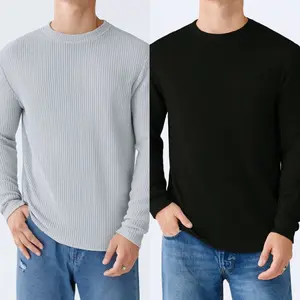 Paket 2Pcs Kaos Polos Waffle Knit Lengan Panjang Pria Strecth & Nyaman