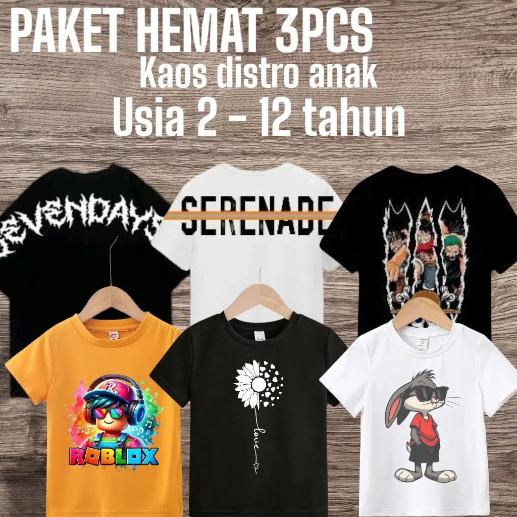 (BISA COD) PAKET HEMAT 3PCS KAOS ANAK KAOS DISTRO ANAK LENGAN PENDEK UNISEX LAKI PEREMPUAN USIA 2-12TAHUN