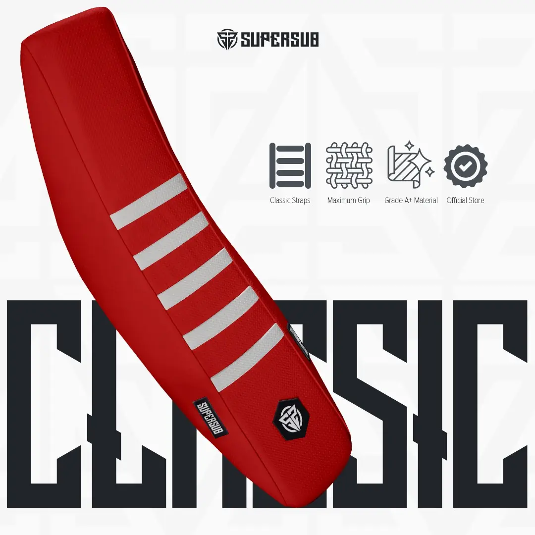 Kulit Jok Supersub Classic Series Merah Sarung Jok CRF KLX WR 155 Dtracker KTM Viar Diablo Kain Jok Motor Trail Supermoto