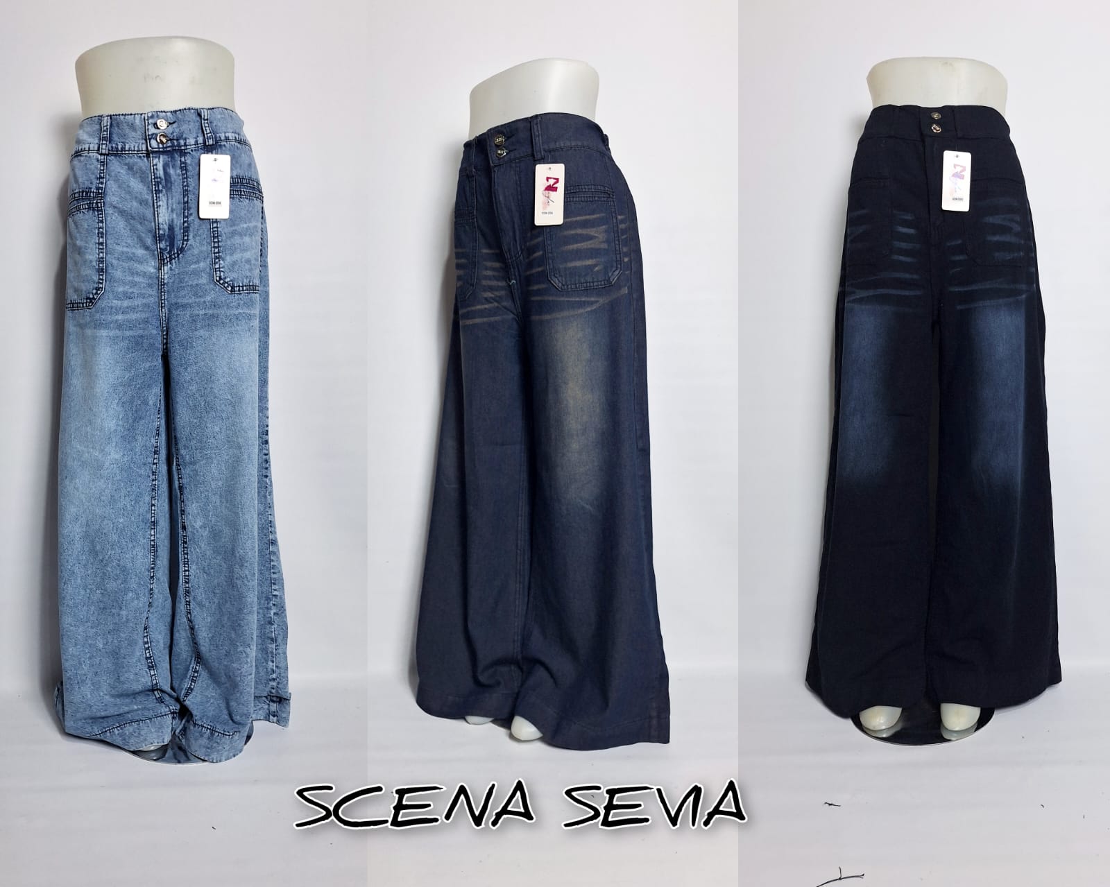 Scena Sevia Celana Jeans Wanita Scena Sevia Wide Leg Premium Fit BB 55-70 kg Panjang Karet Cewek Denim Dewasa Stylish Nyaman dengan Aksen Ripped & Wash Effect kulot
