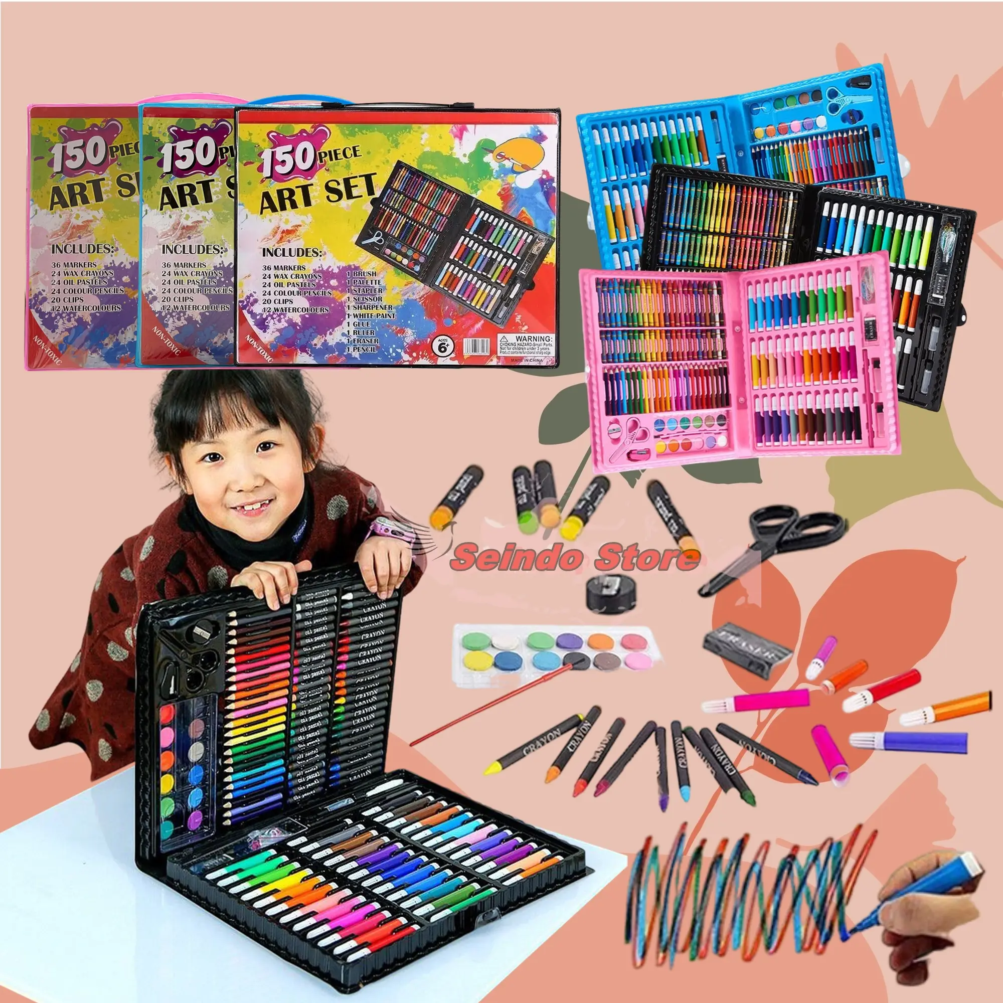 ART SET 150 PCS SPIDOL CRAYON SET MENGGAMBAR Cat Kertas Stationery