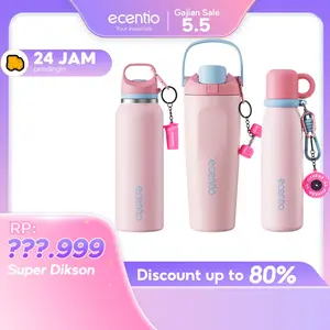 【live】ecentio botol minum tumbler stainless tahan panas dingin 24 jam, anti bocor mudah dibawa tersedia 600ml/650ml/900ml
