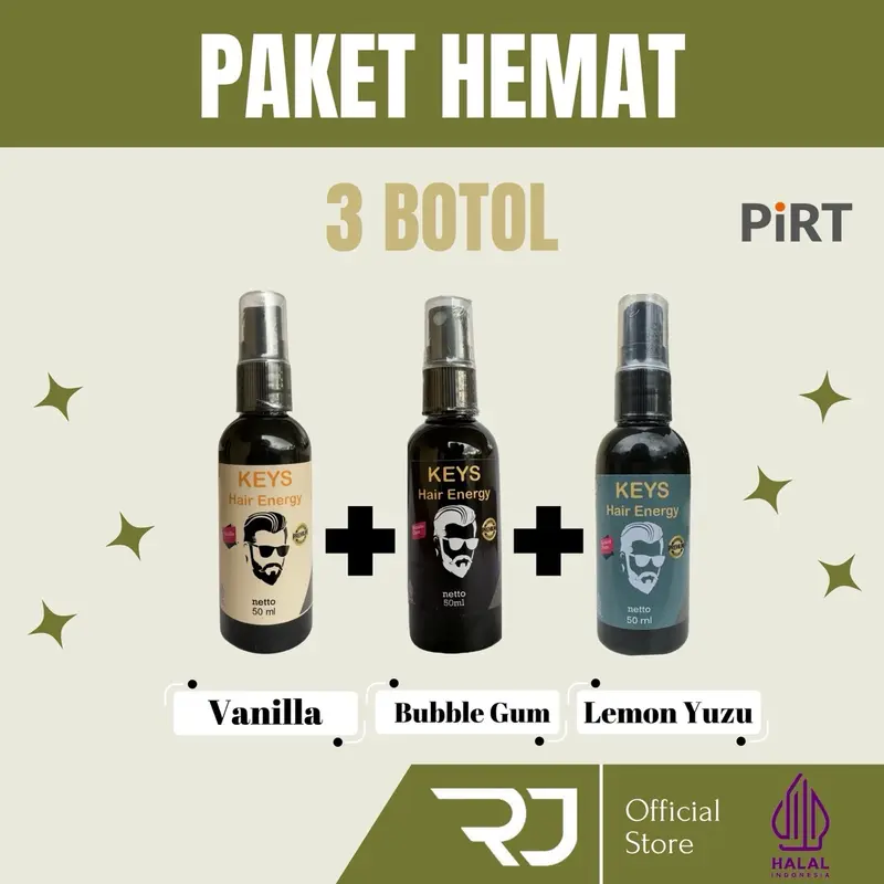 Paket Hemat 3 Botol Minyak Rambut Keys Hair Energy Bubble Gum, Vanilla dan Lemon Yuzu. Meluruskan Menghitamkan Merapikan untuk Rambut Kering Ketombe Rontok 0