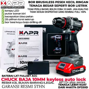 APR RAJA BOR CORDLESS BRUSHLESS TYPE AP12PLUS 10mm keyless auto lock mesin bor besi kayu driver sekrup drill